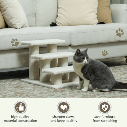 18" 3 Tier Pet Stairs, Dog Cat Step, Scratch Post, Beige Cat Trees at Gallery Canada