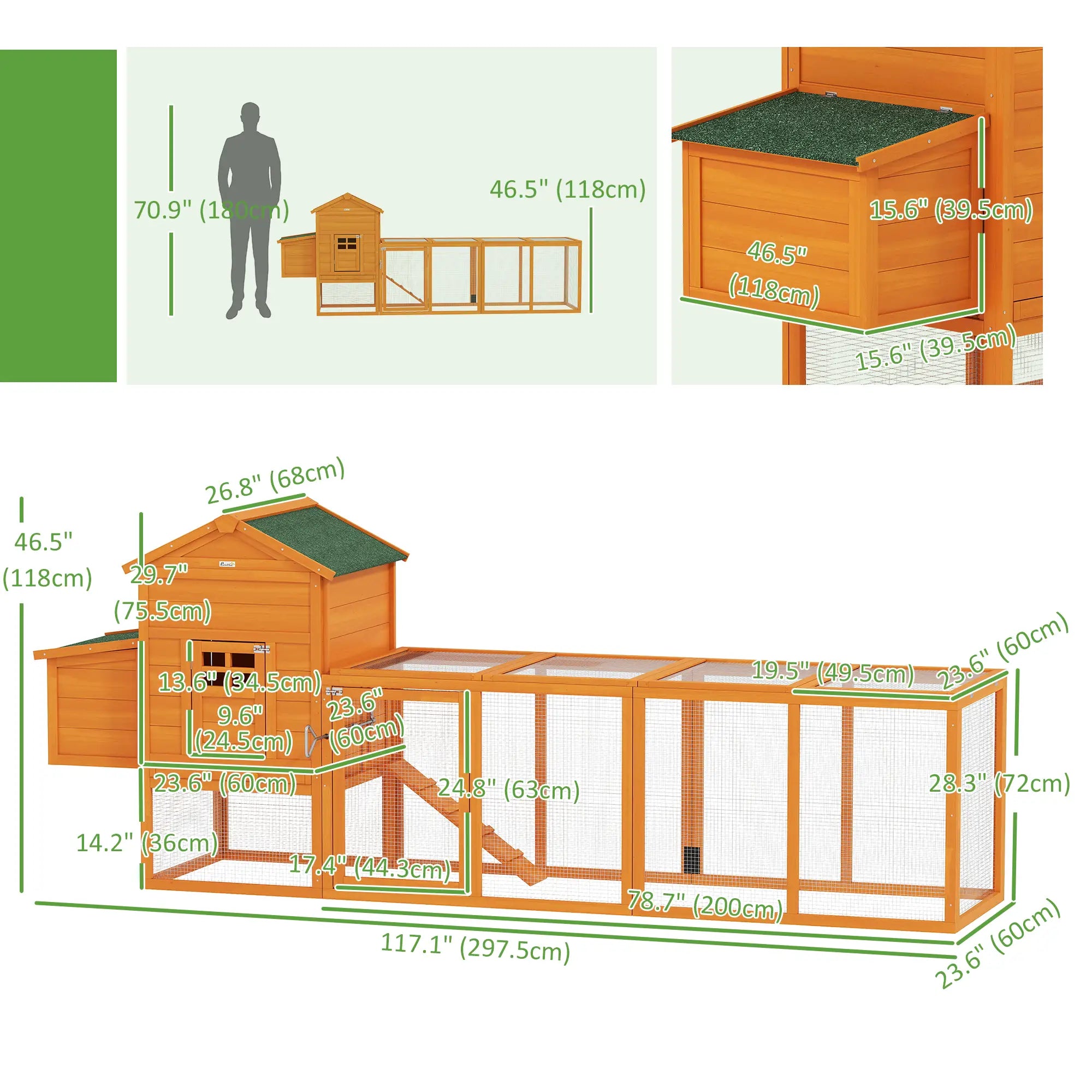 117 Extra Large Chicken Coop, Asphalt Roof, Wooden Hen House, Slide-out Tray, Quail Hutch, Nesting Box, Orange Chicken Coops at Gallery Canada