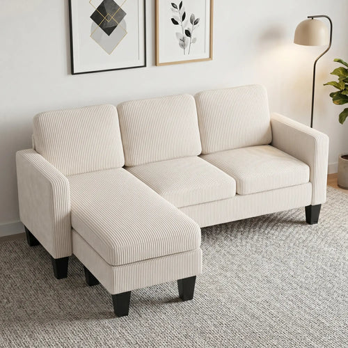 L Shaped Sectional Sofa, With Chaise Or Ottoman, Cream White