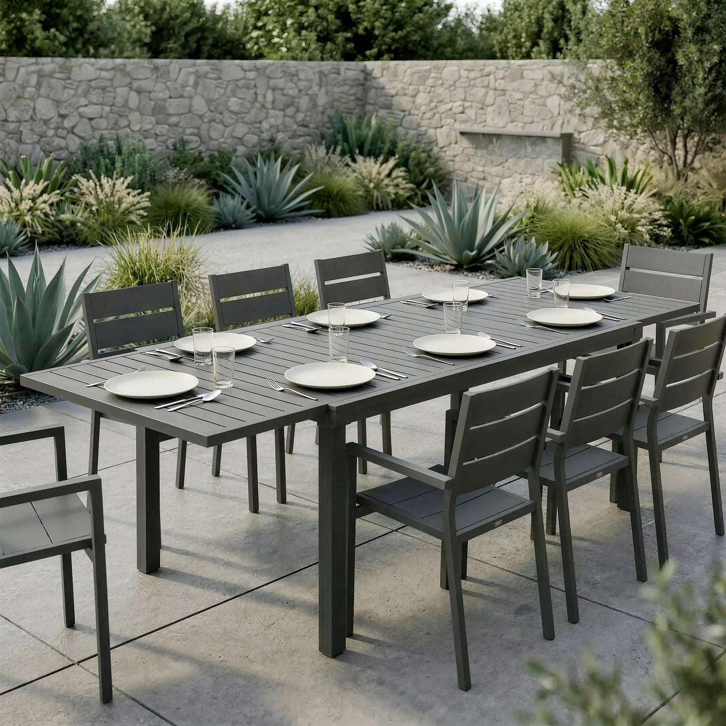 Expandable Outdoor Dining Table, 59"-89" Aluminum, Dark Grey Patio Dining Tables at Gallery Canada