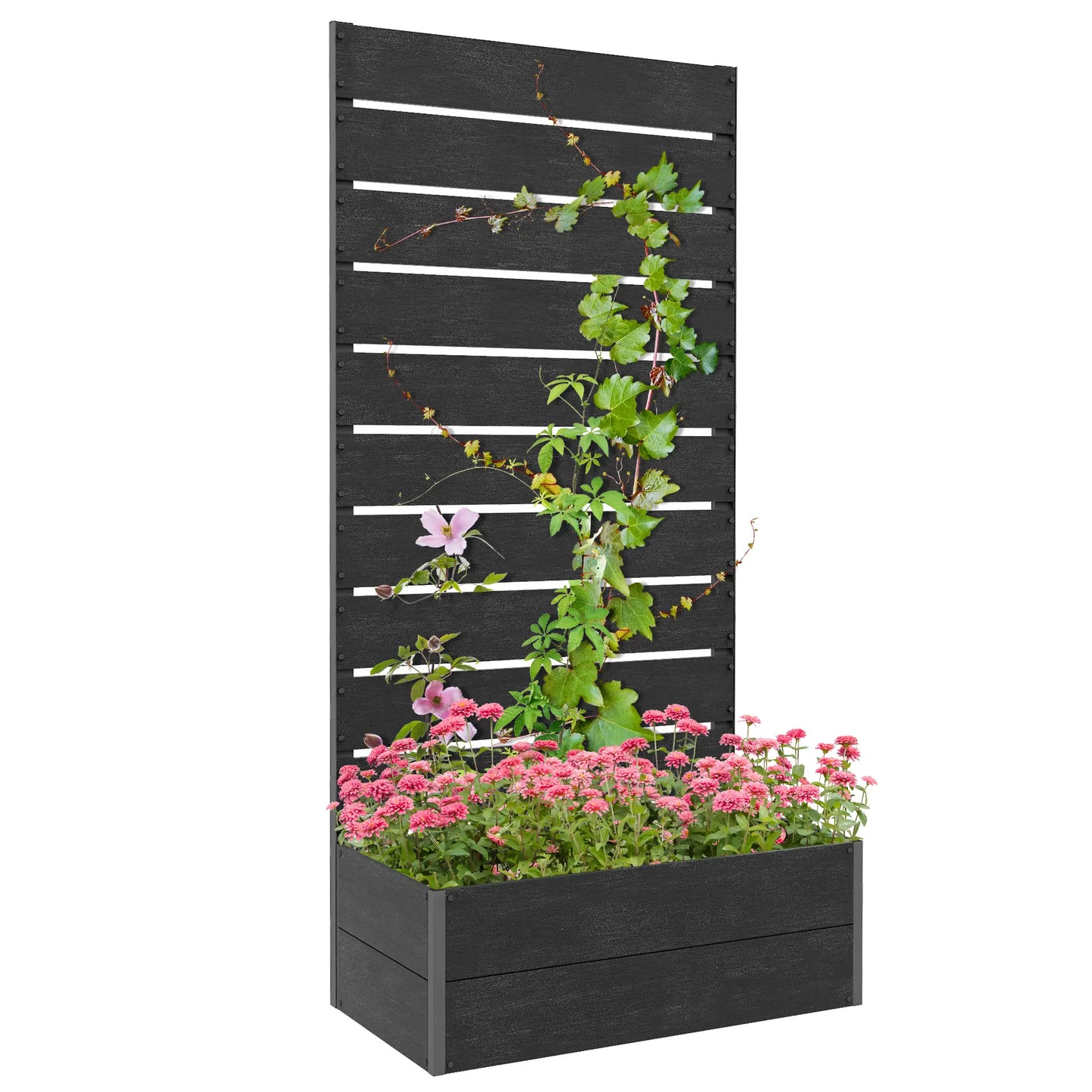 Raised Garden Bed With Trellis, Elevated Planter Box, 28" x 15" x 59", Black Wooden Planter Boxes at Gallery Canada