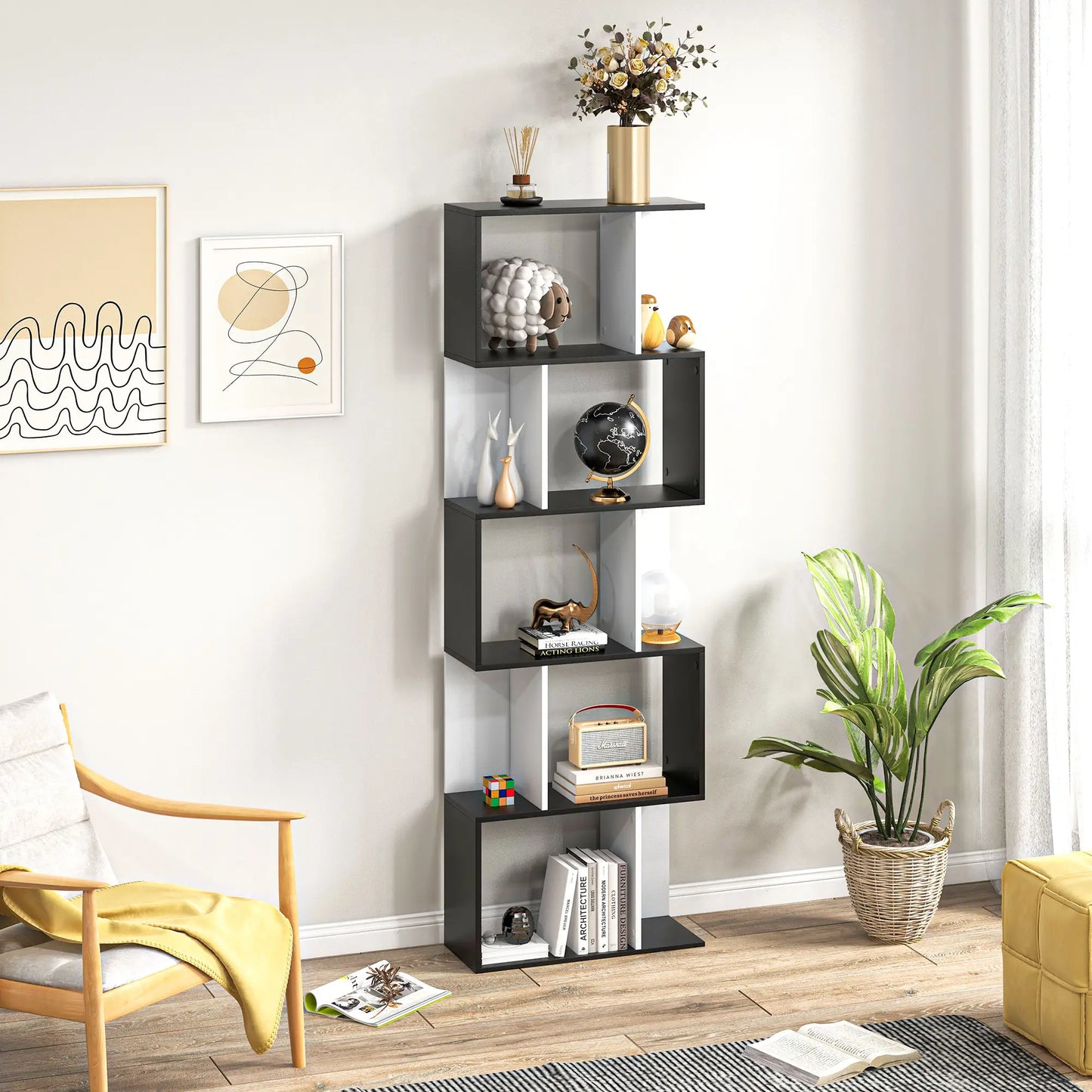 Modern Bookcase 5-Tier Display Shelf, Room Divider, Black Display Bookshelves at Gallery Canada