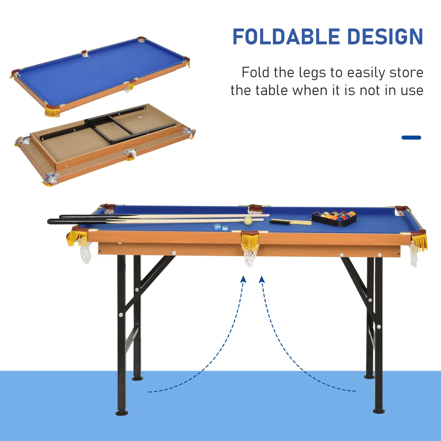 54.3"L Mini Pool Table, Portable, Includes Cues, Balls, Chalk, Rack, Blue Game Tables at Gallery Canada