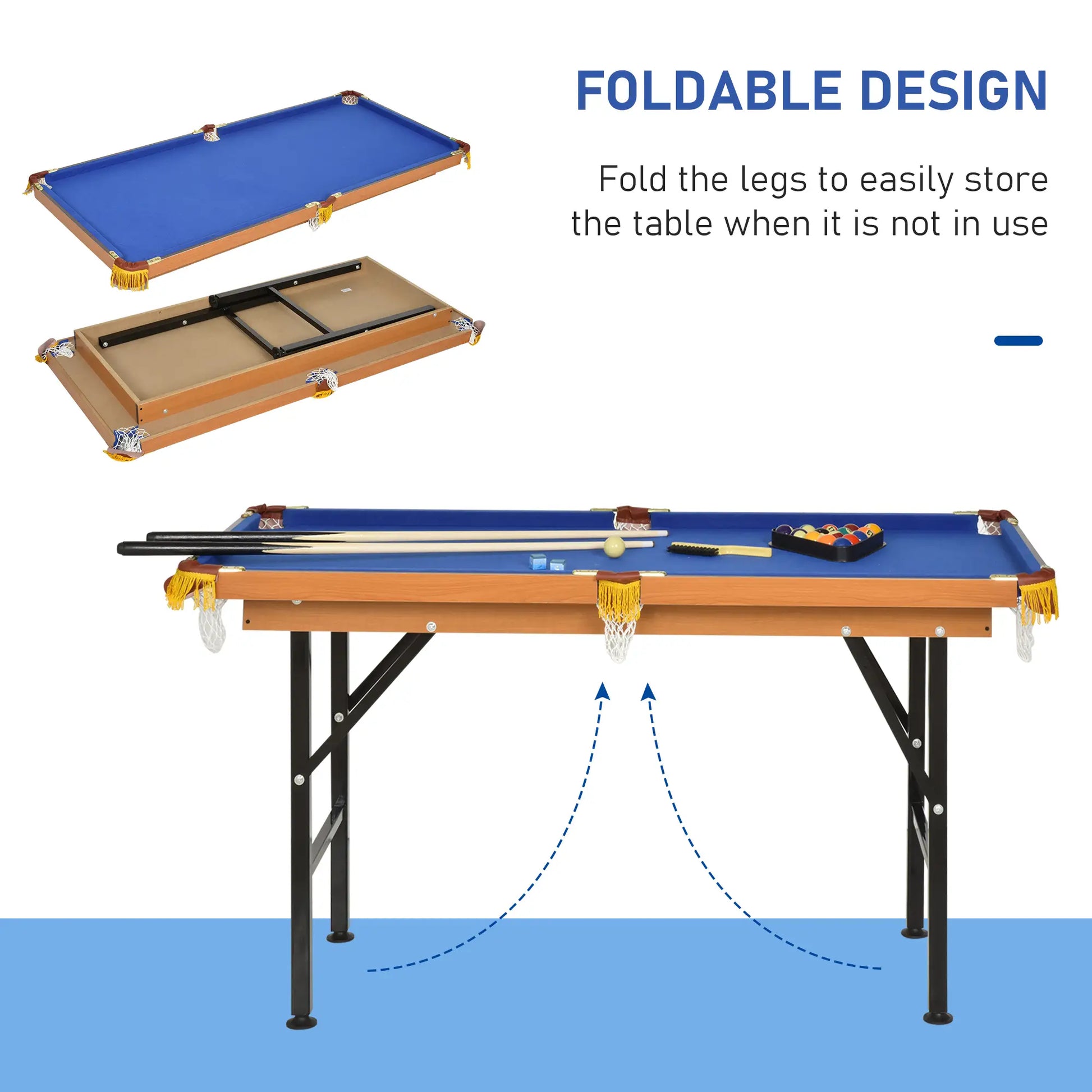 54.3"L Mini Pool Table, Portable, Includes Cues, Balls, Chalk, Rack, Blue Game Tables at Gallery Canada