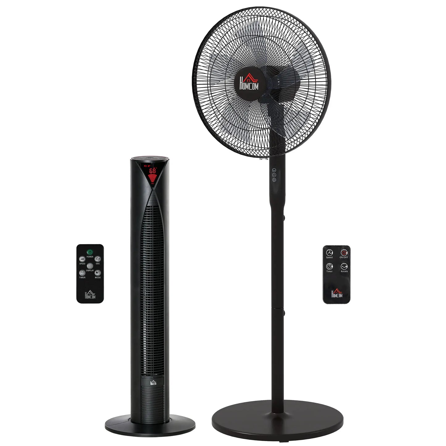 16" Tower and Pedestal Fan Set, Remote Control, Adjustable Height, Black Tower Fans Black at Gallery Canada
