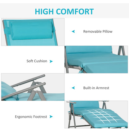 Outdoor Folding Chaise Lounge, Adjustable Backrest, Cushion, Headrest, Blue Lounger Chairs at Gallery Canada