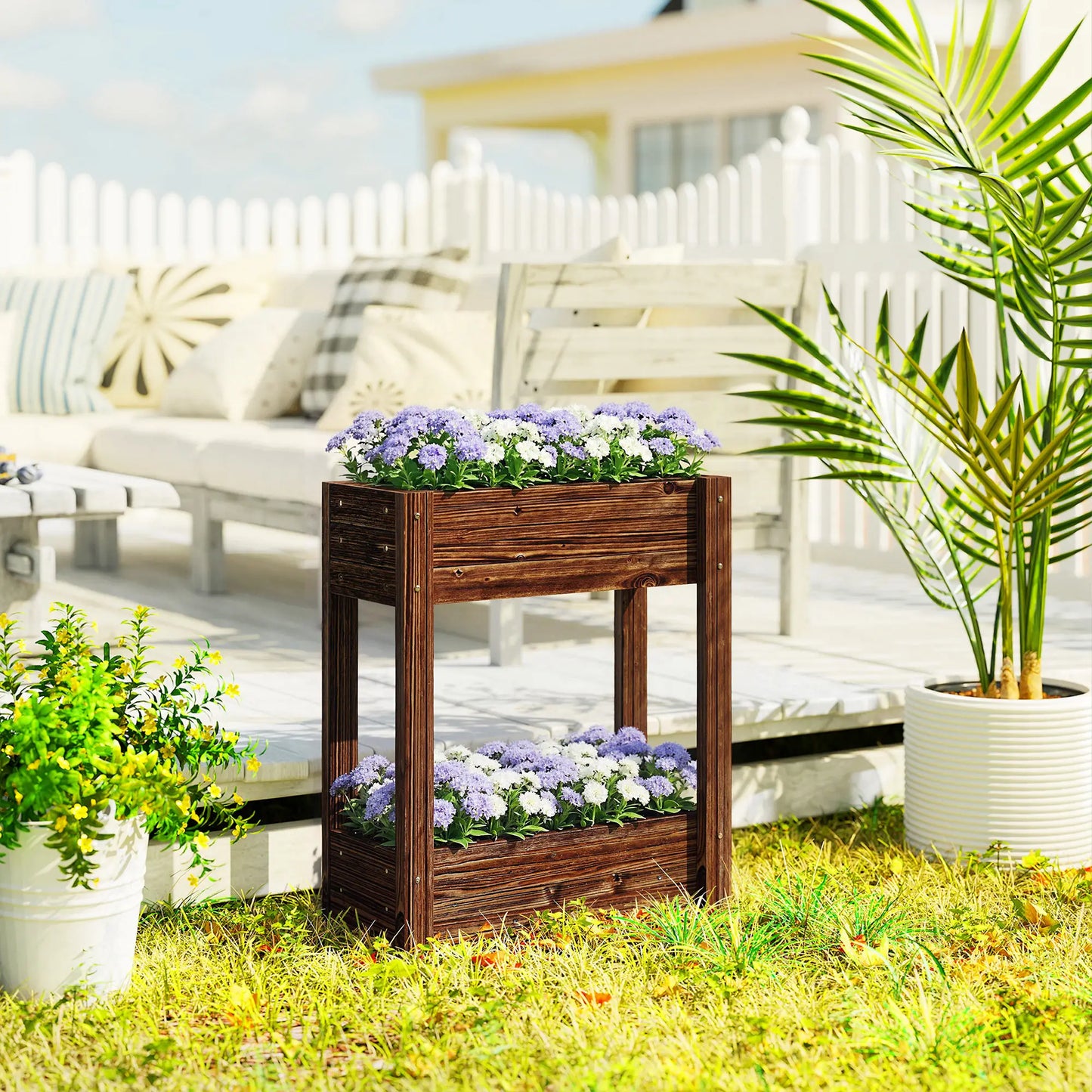 2-Tier Wooden Raised Garden Bed, 23.6" x 9.8" x 27.6", Elevated Planter Box Elevated Garden Beds at Gallery Canada