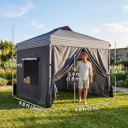 10 x 10 ft Pop Up Canopy Tent, 4 Sidewalls, UPF 50+, Wheeled Bag, Dark Grey Pop Up Canopies at Gallery Canada