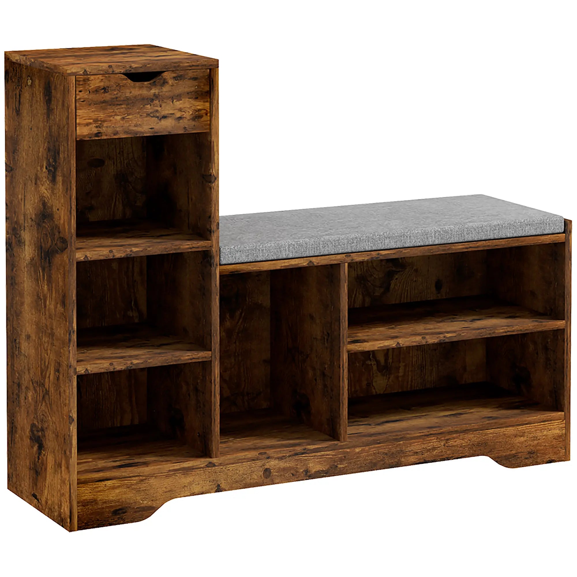 Upholstered Shoe Storage Bench With Seat, Drawer, 6 Shelves, Rustic Brown Shoe Storage Cabinets & Racks at Gallery Canada