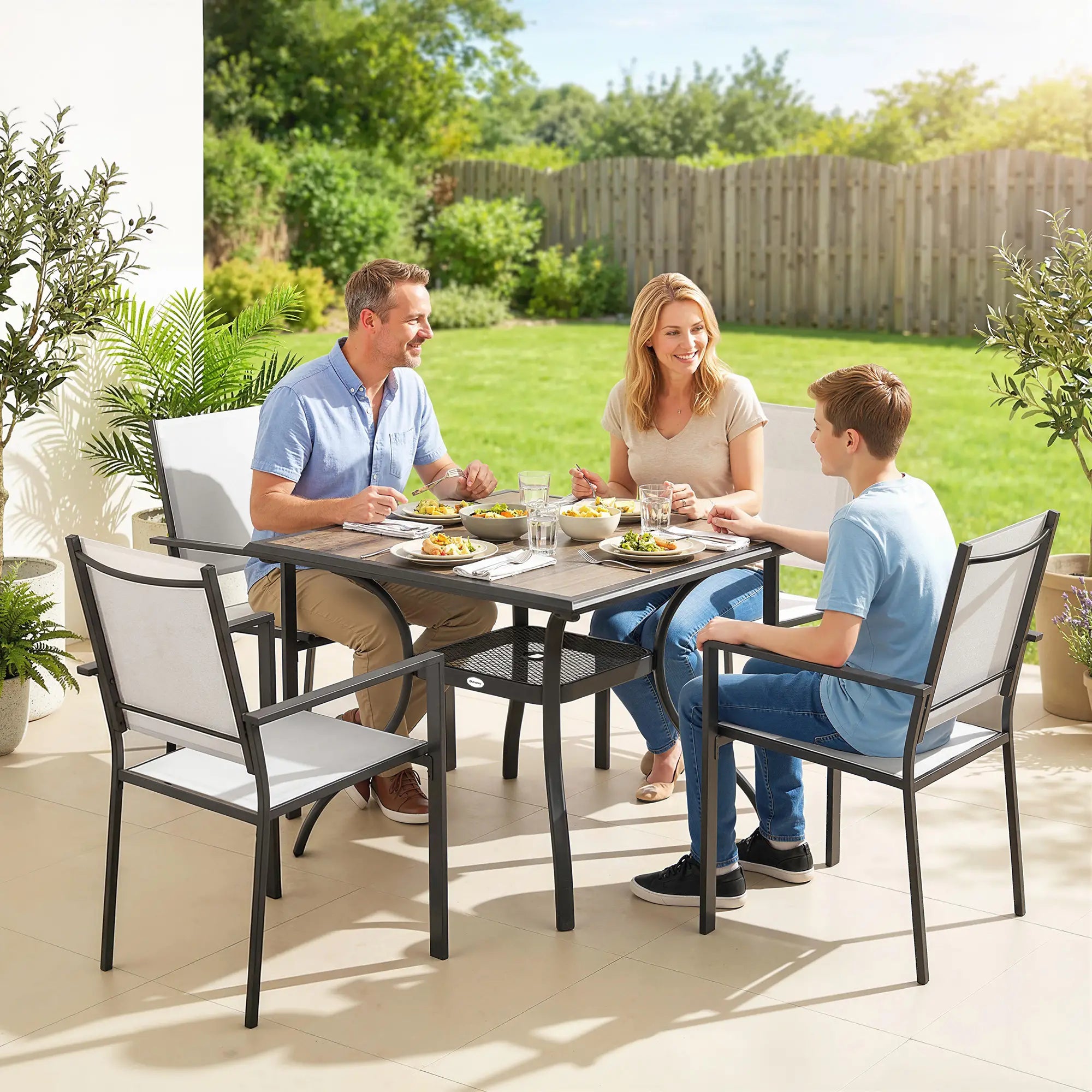 5 Piece Outdoor Patio Dining Set, Table And 4 Stackable Chairs Outdoor Dining Sets at Gallery Canada