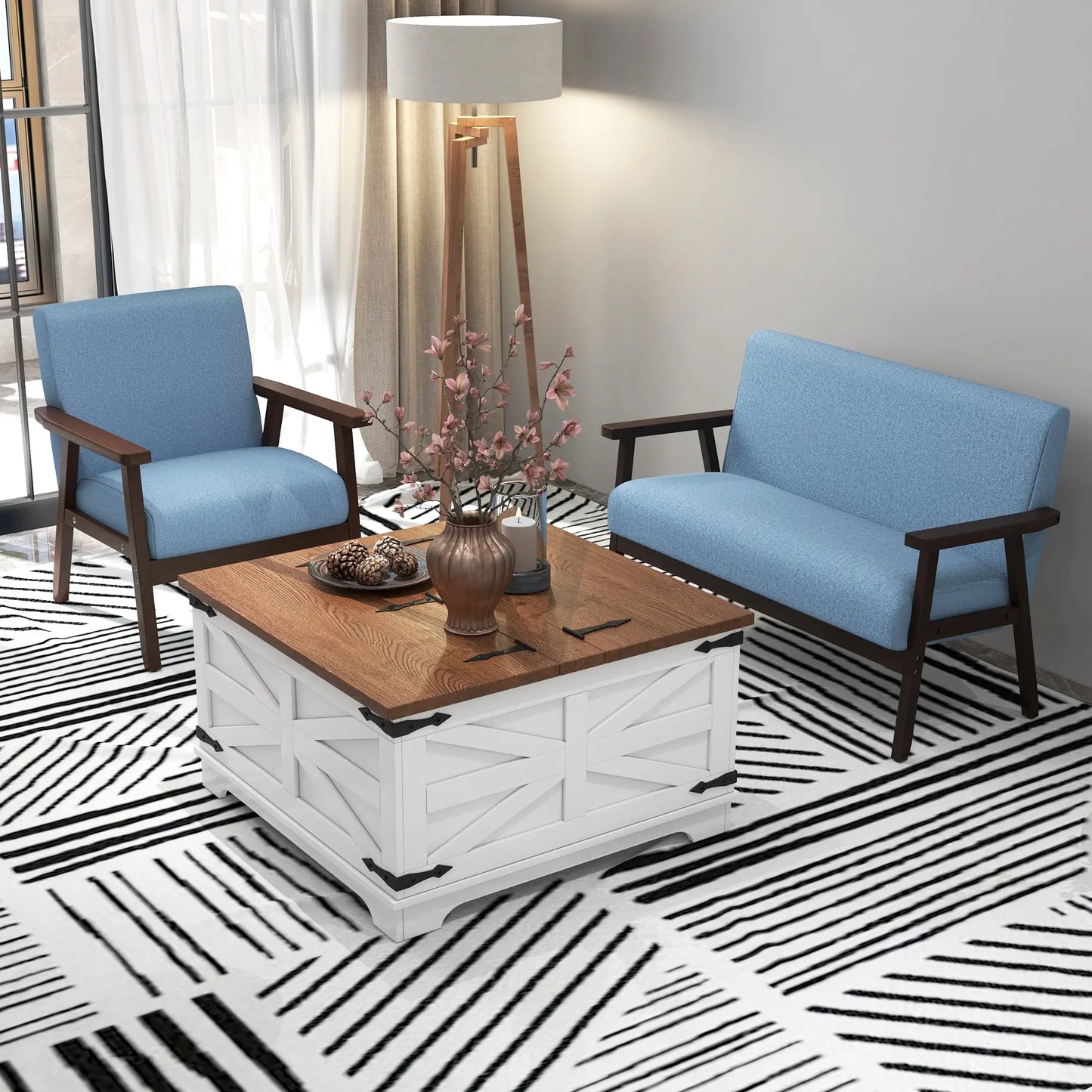 Modern Accent Chair, Cushioned Seat, Upholstered Linen-Feel, Blue Accent Chairs at Gallery Canada