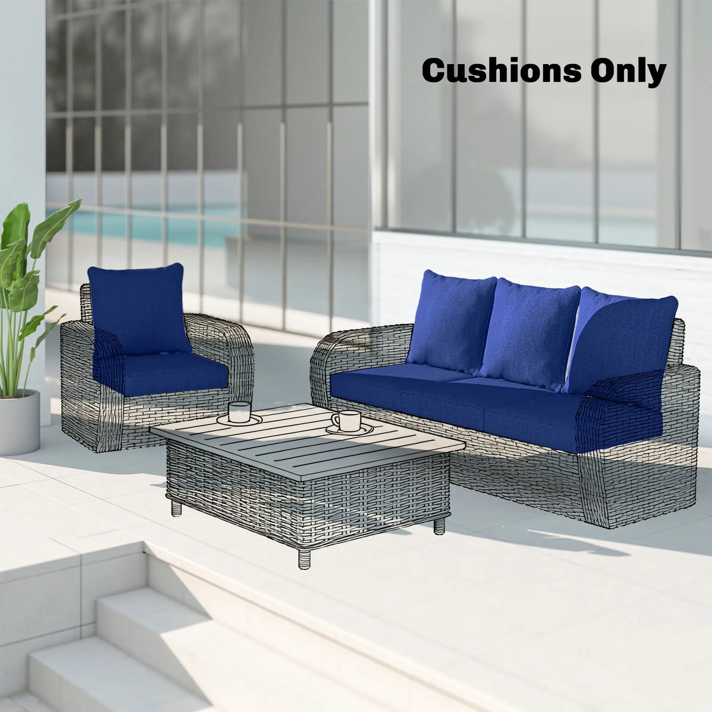 Outdoor Chair Cushions Set Of 4, 24" x 24", Navy Blue Patio Chair Cushions at Gallery Canada