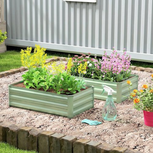 Galvanized Raised Garden Bed Set, 2 Light Green Planter Boxes, Light Green