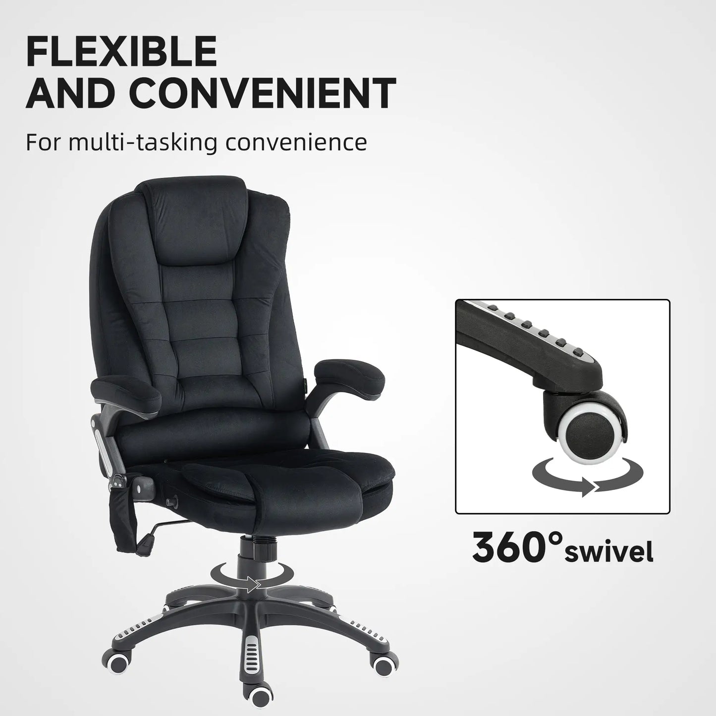 6 Point Vibrating Massage Office Chair, High Back, Reclining, Swivel Wheels, Black Massage Chairs at Gallery Canada