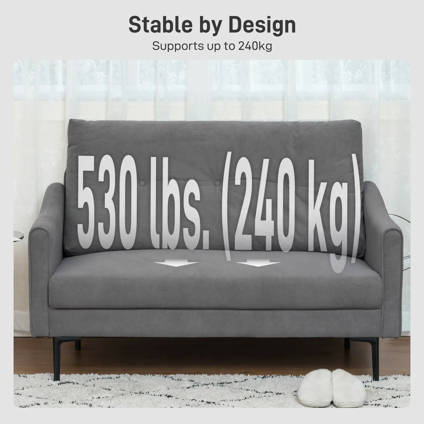 2 Seater Sofa, Small Size, Modern Couch with High-Resilience Foam, Grey 2-Seater Sofas at Gallery Canada