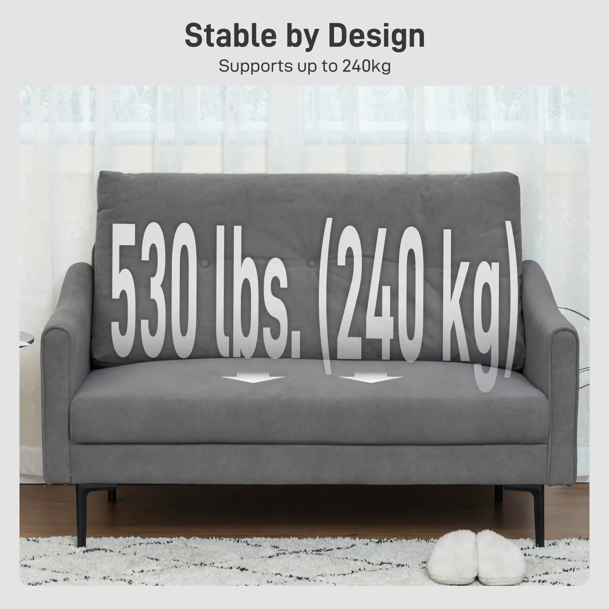 2 Seater Sofa, Small Size, Modern Couch with High-Resilience Foam, Grey 2-Seater Sofas at Gallery Canada