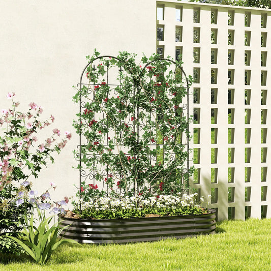 Metal Garden Trellis Set, Scrollwork Design, 150 x 50 cm, Black Plant Stands Black at Gallery Canada