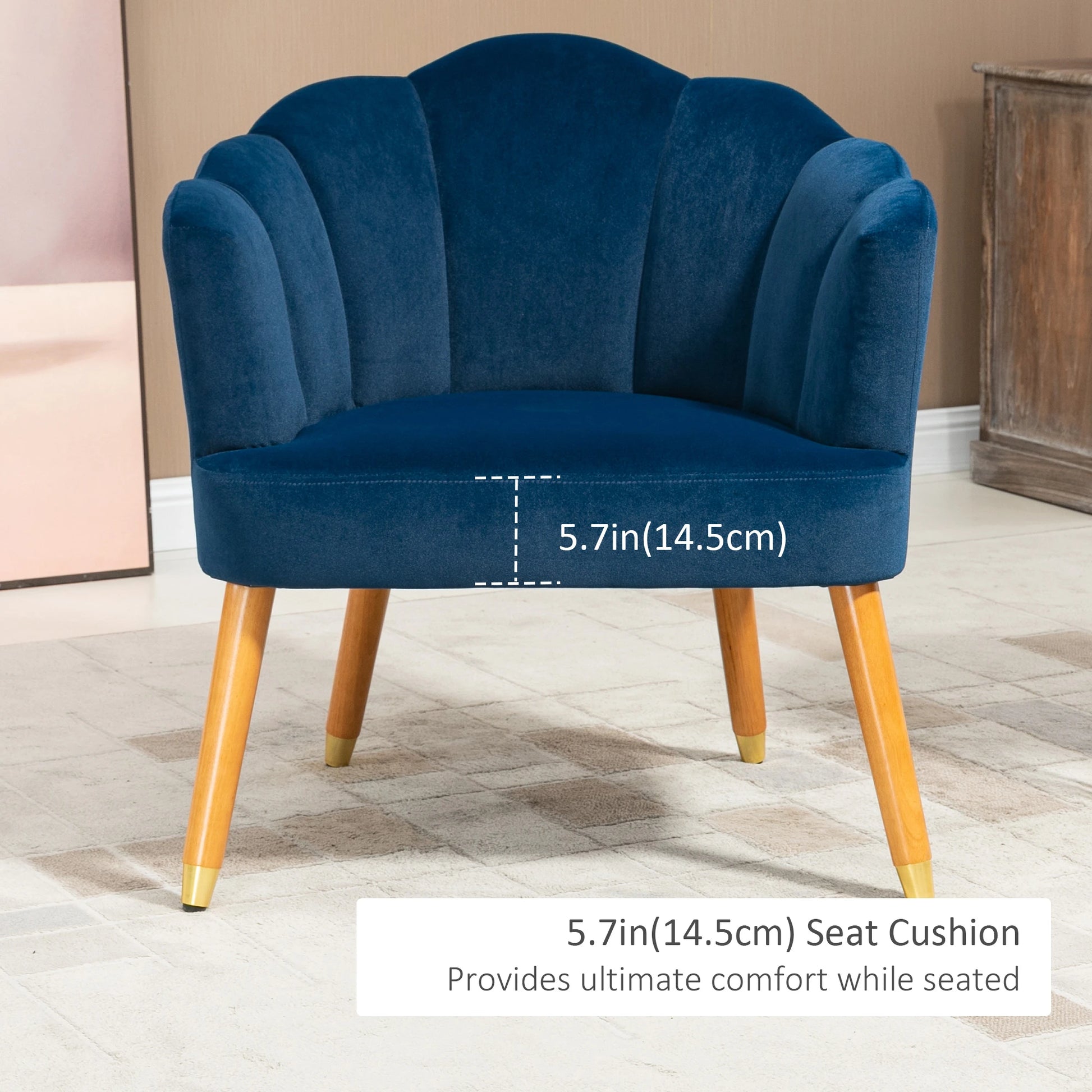 Modern Accent Chair, Upholstered Velvet Armchair with Wood Legs, Blue Accent Chairs at Gallery Canada
