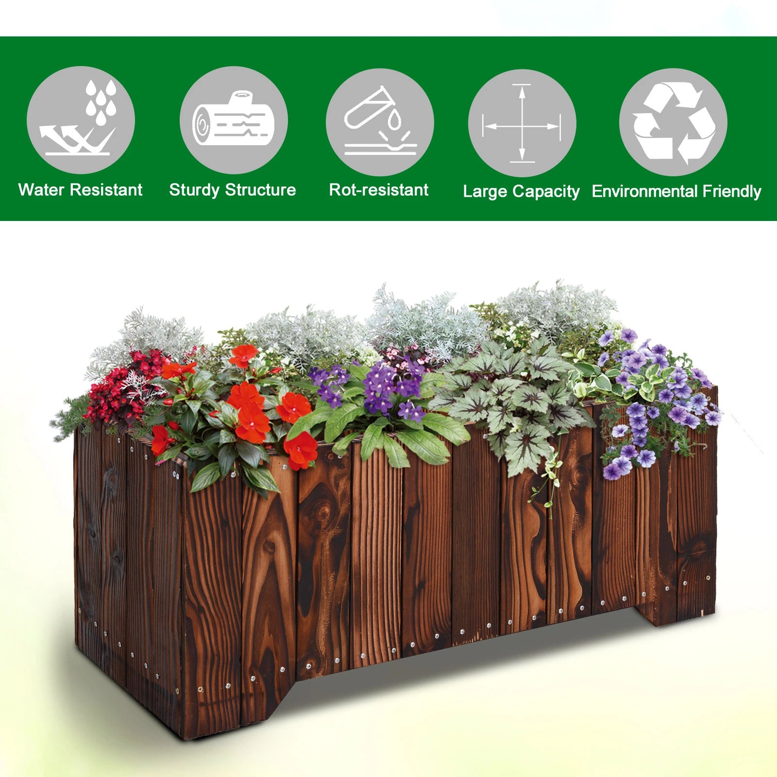 37.5"x15"x15.75" Raised Garden Bed, Wooden Planter for Outdoor Plants Wooden Planter Boxes at Gallery Canada