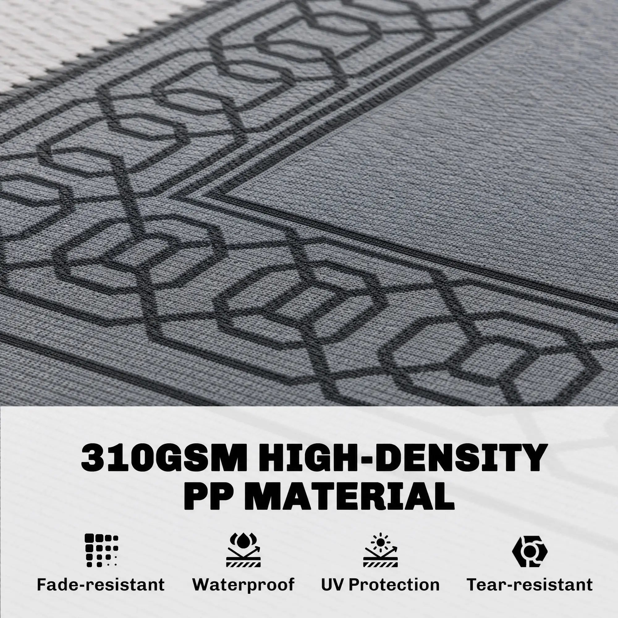 Portable Outdoor Rug, 9' x 12', Waterproof, Reversible, Black and Grey Outdoor Reversible Rugs at Gallery Canada