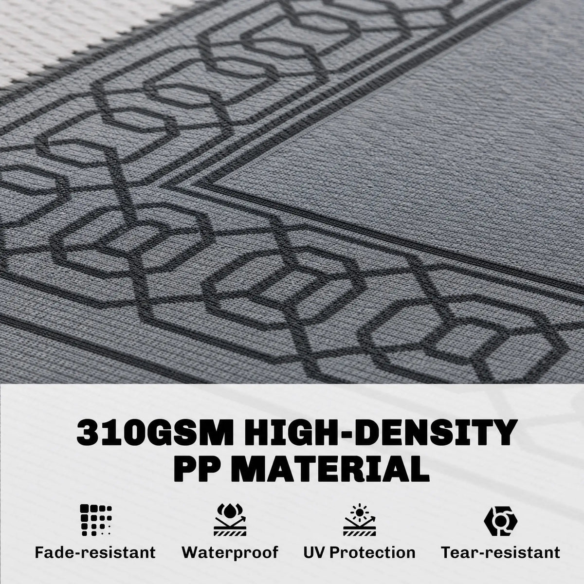 Portable Outdoor Rug, 9' x 12', Waterproof, Reversible, Black and Grey Outdoor Reversible Rugs at Gallery Canada