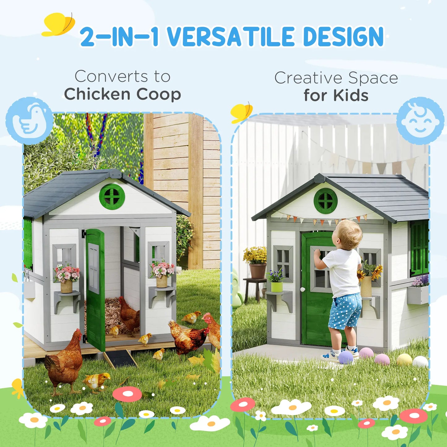 Wooden Playhouse With Door, Windows, Planter Pots, Boxes, White Play Houses at Gallery Canada