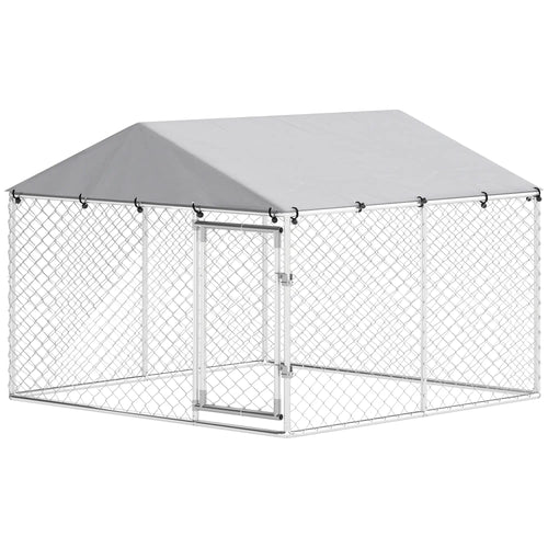 7.5 X 7.5 X 5.6 Ft Outdoor Dog Kennel, Galvanized Steel, Silver, Silver