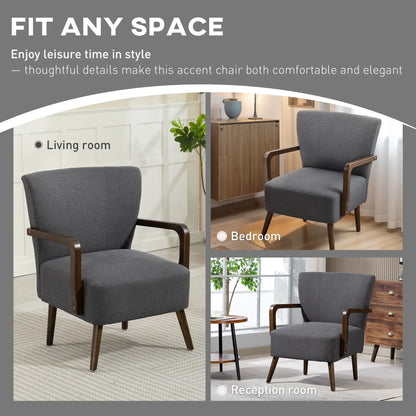 Accent Chair with Wooden Legs, Linen Fabric, Thick Padding, Dark Grey Accent Chairs at Gallery Canada