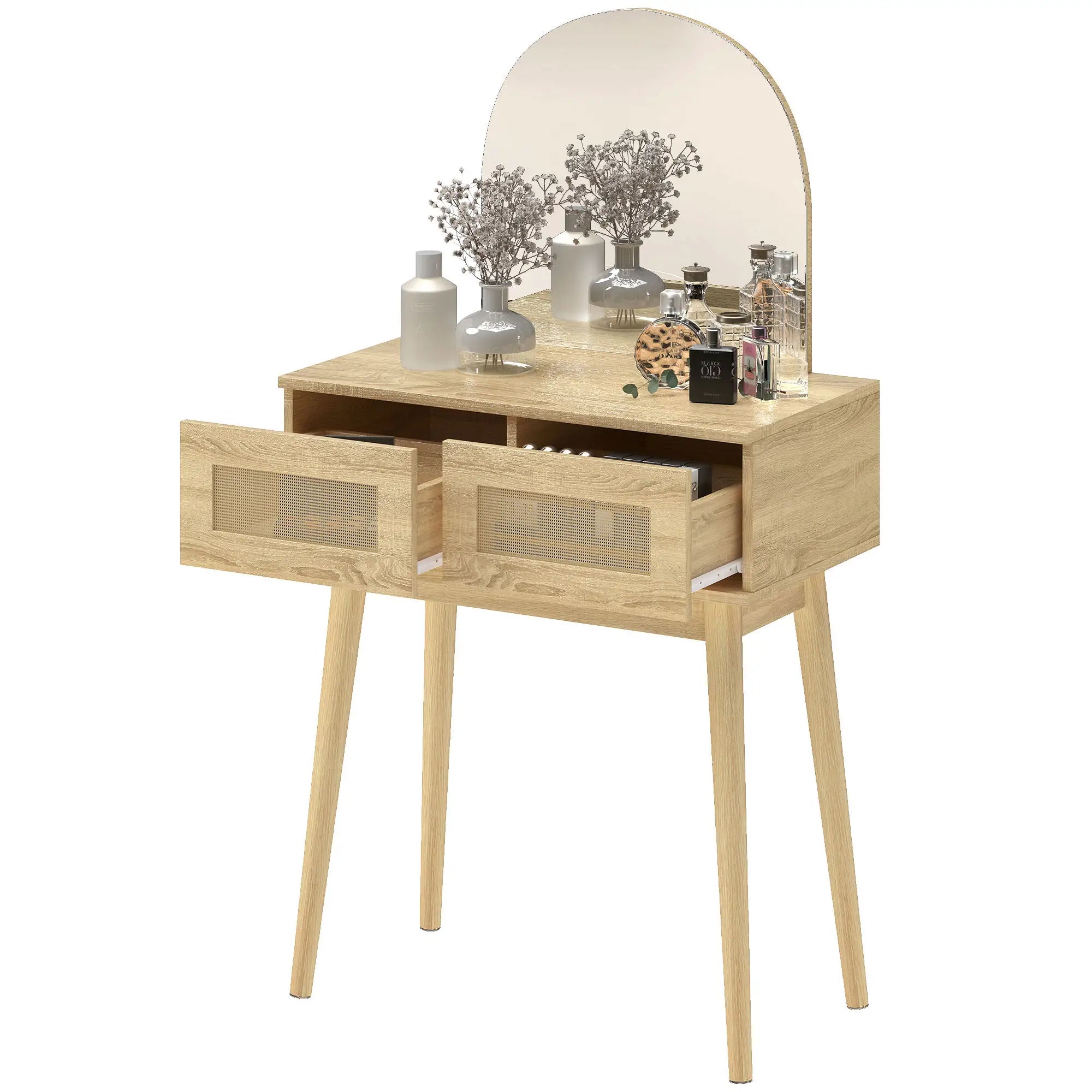 Vanity Desk With Mirror, 2 Drawers, Natural Wood Dressing & Vanity Tables Natural at Gallery Canada