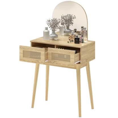 Vanity Desk With Mirror, 2 Drawers, Natural Wood Dressing & Vanity Tables Natural at Gallery Canada