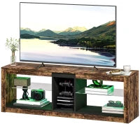 Meuble TV avec lumières LED, télécommande, étagères, brun rustique
