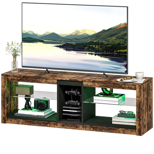 TV Stand Cabinet With LED Lights, Remote, Shelves, Rustic Brown TV Stands Rustic Brown at Gallery Canada