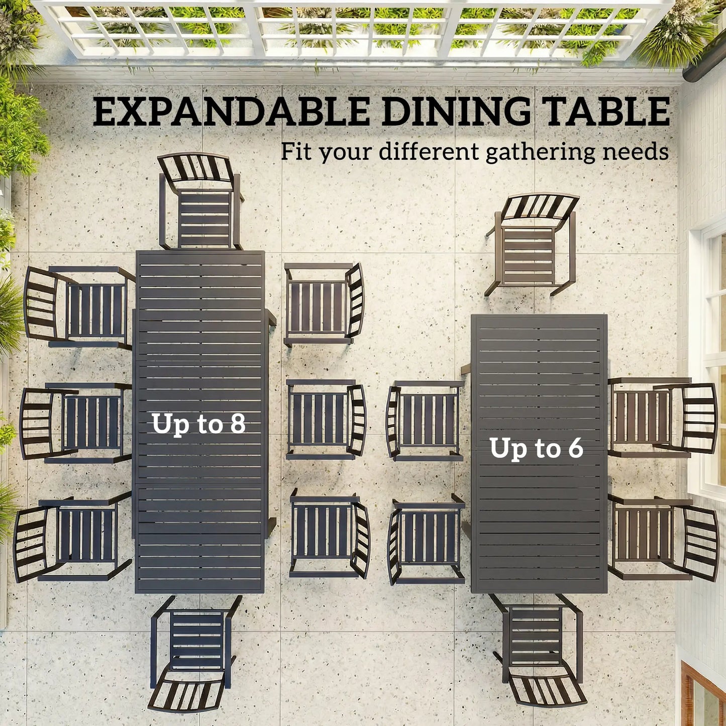 Expandable Outdoor Dining Table, 59"-89" Aluminum, Dark Grey Patio Dining Tables at Gallery Canada