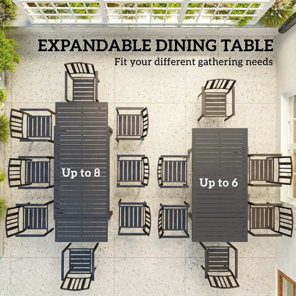 Expandable Outdoor Dining Table, 59"-89" Aluminum, Dark Grey Patio Dining Tables at Gallery Canada
