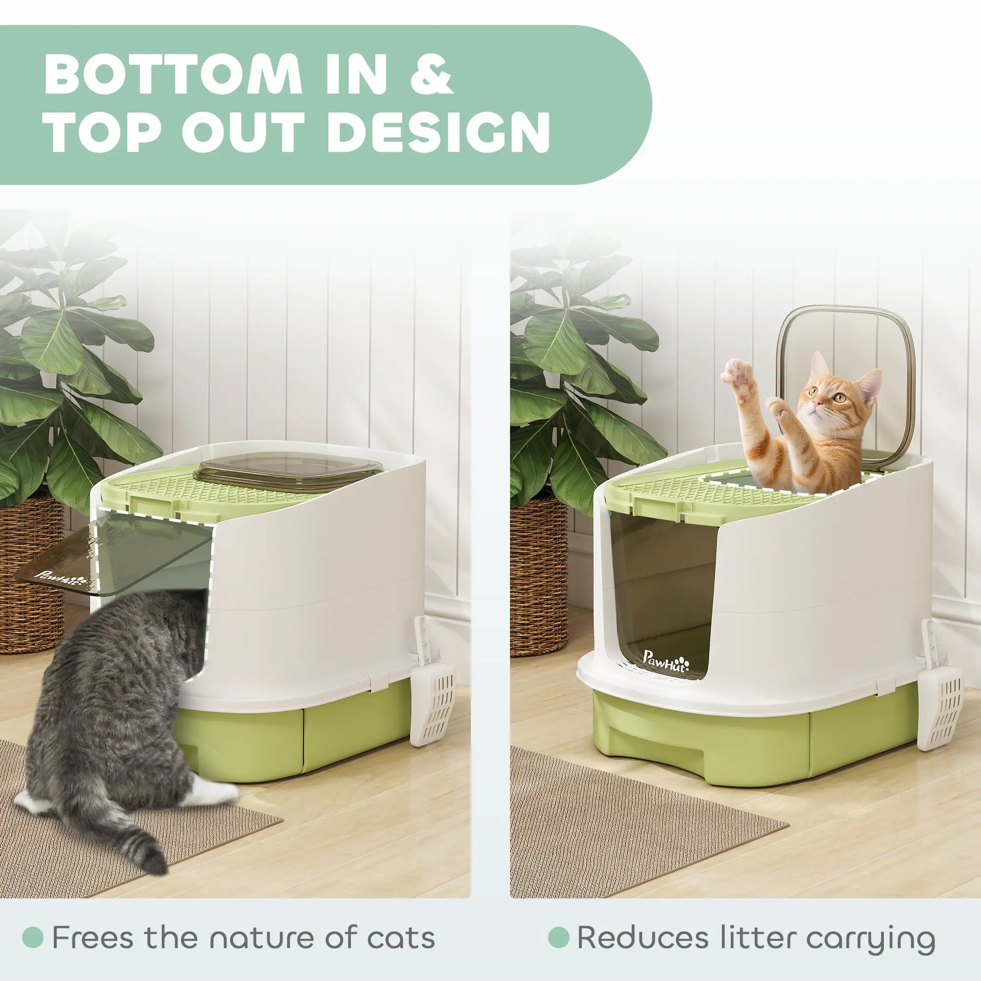Enclosed Cat Litter Box With Lid, Scoop, Top Entry, Deodorization Bags, Drawer Type, Green Cat Litter Box Enclosures at Gallery Canada