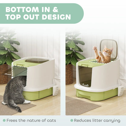 Enclosed Cat Litter Box With Lid, Scoop, Top Entry, Deodorization Bags, Drawer Type, Green Cat Litter Box Enclosures at Gallery Canada