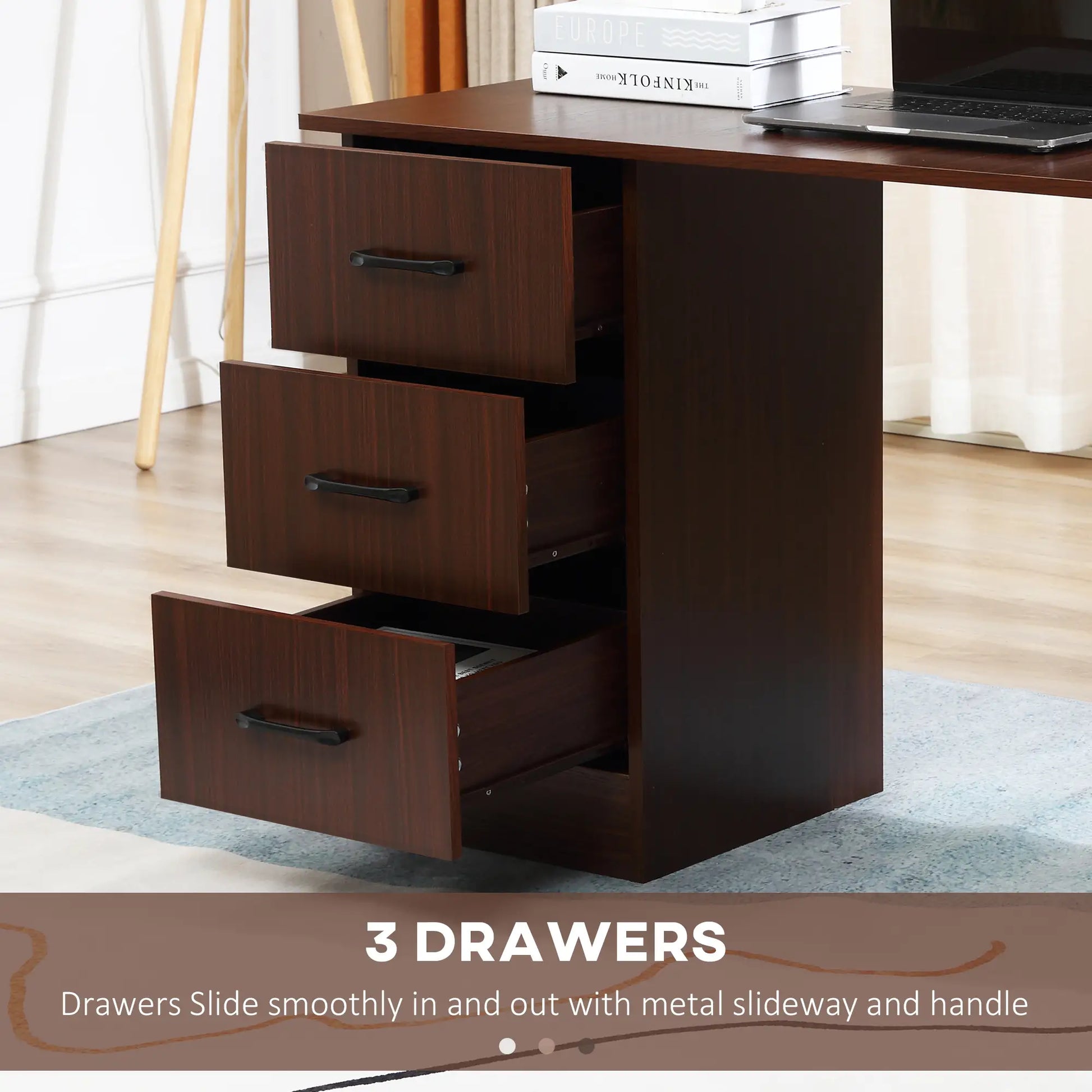 47 Inches Office Desk, 3-Tier Storage Shelves, Drawers, Walnut Writing Desks at Gallery Canada
