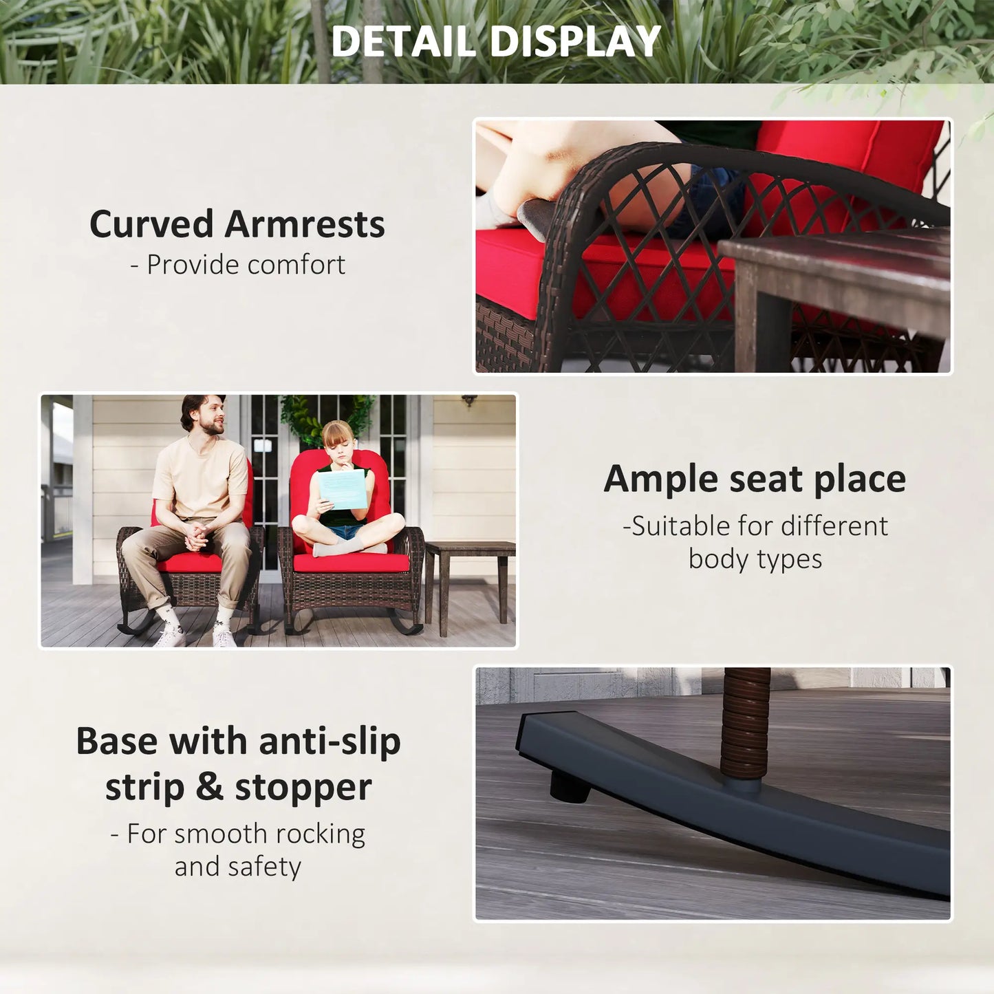 Outdoor Wicker Rattan Rocking Chair Set, Patio Rocker with Cushions, Red Outdoor Rocking Chairs at Gallery Canada