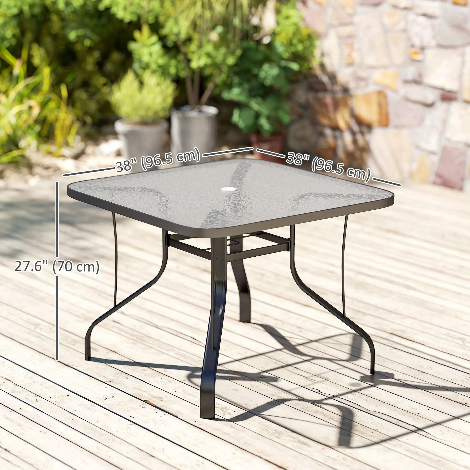 Tempered Glass Square Patio Table, 2.1