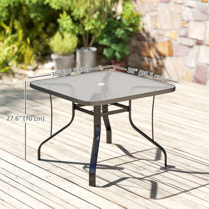 Tempered Glass Square Patio Table, 2.1" Umbrella Hole, 38" x 38" x 28" Patio Dinning Tables at Gallery Canada