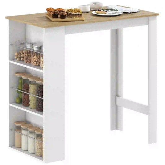 Modern Bar Table, 3 Storage Shelves, Kitchen Dining Room, White Bar Tables & Dining Tables White, Natural at Gallery Canada