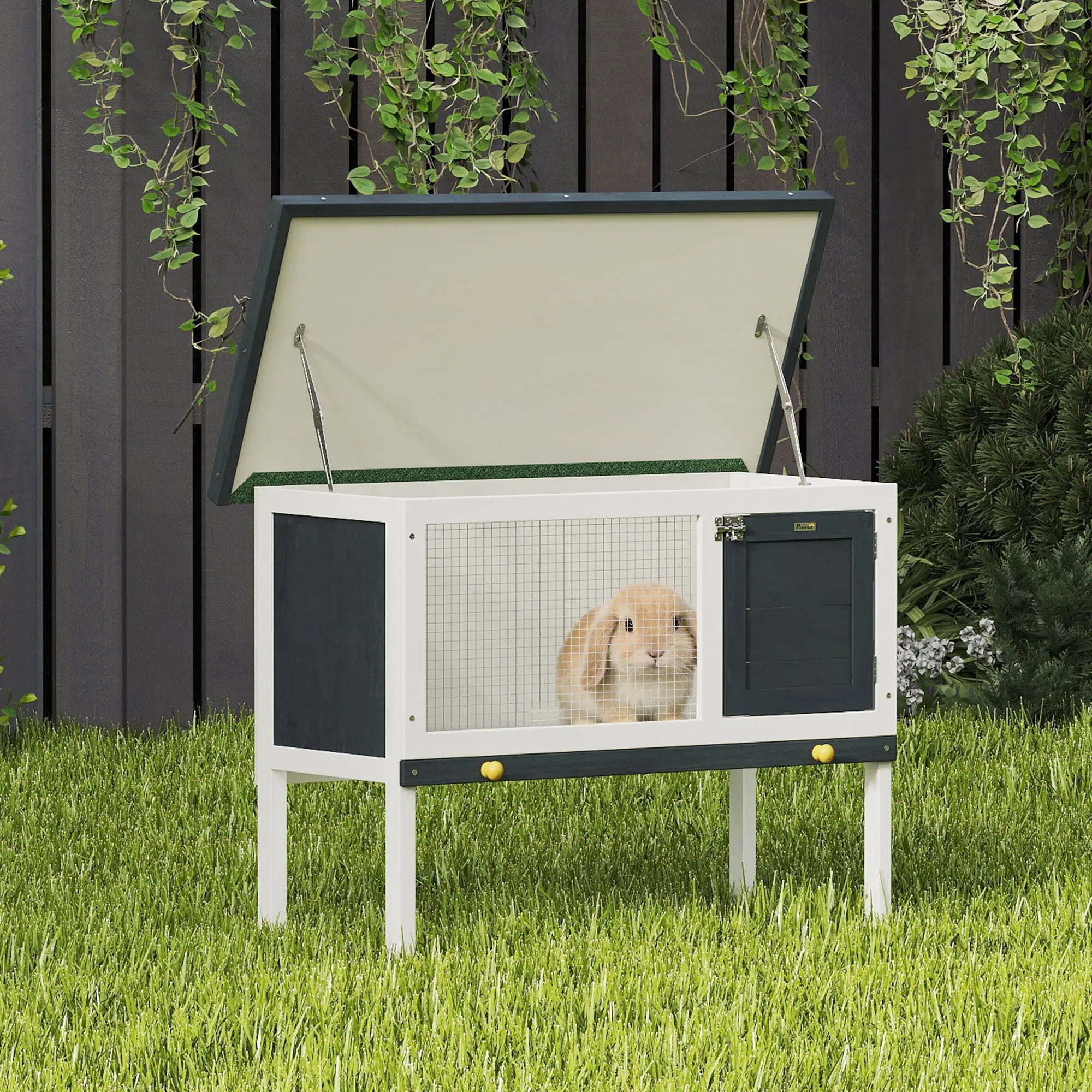 Wooden Outdoor Rabbit Hutch, Slide-Out Tray, Openable Roof, 35