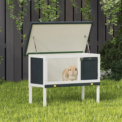 Wooden Outdoor Rabbit Hutch, Slide-Out Tray, Openable Roof, 35" W x 18" D x 26" H, Black Rabbit Hutch at Gallery Canada