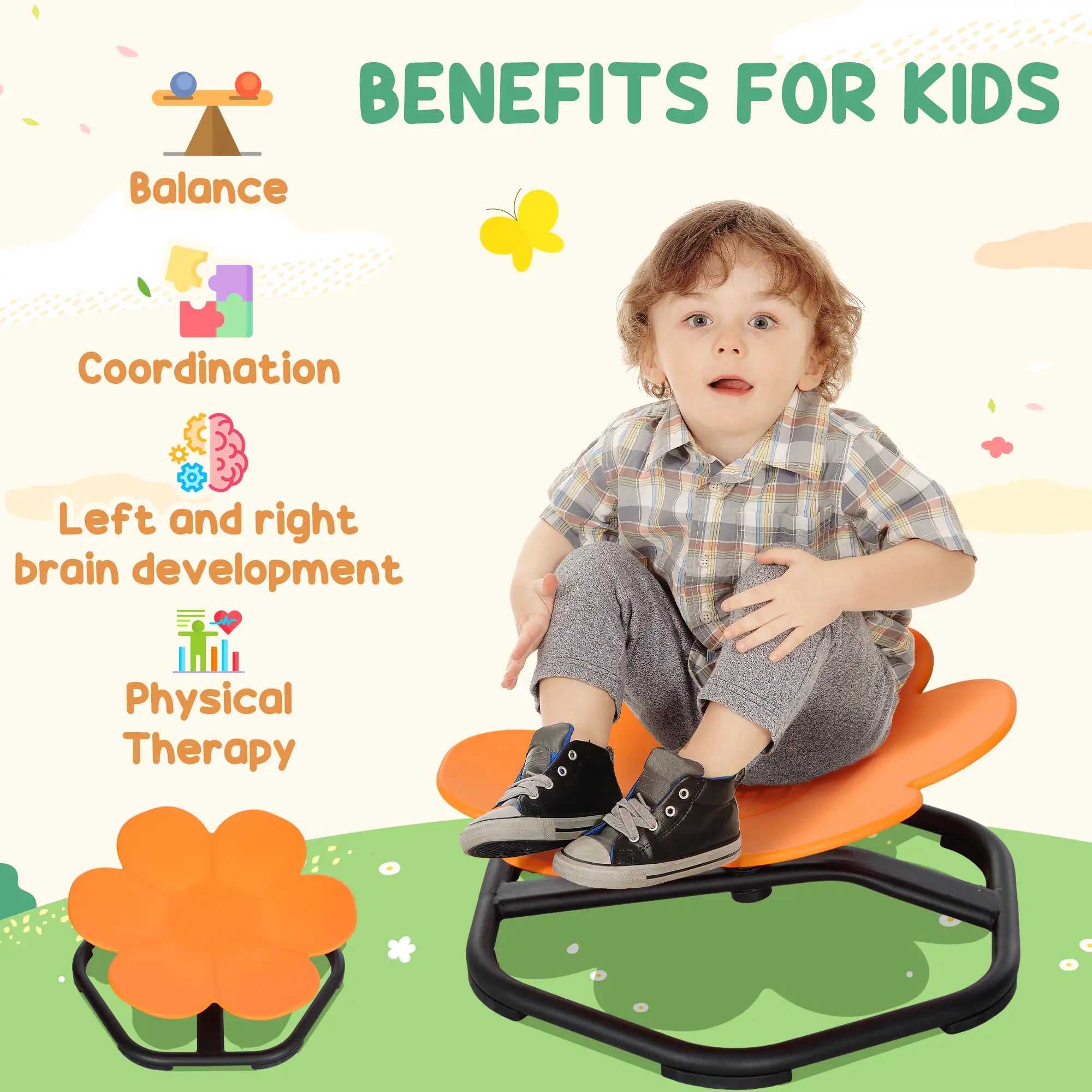 Flower-Shaped Kids Swivel Chair, Non-Slip Spinning Chair, Orange Kids Chairs & Seating at Gallery Canada