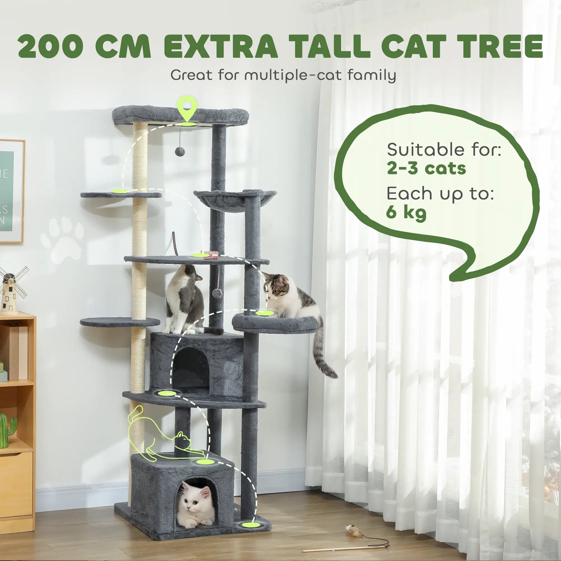 79" Extra Tall Cat Tree, Scratching Posts, Perches, Caves, Hammock, Dark Grey Cat Trees at Gallery Canada