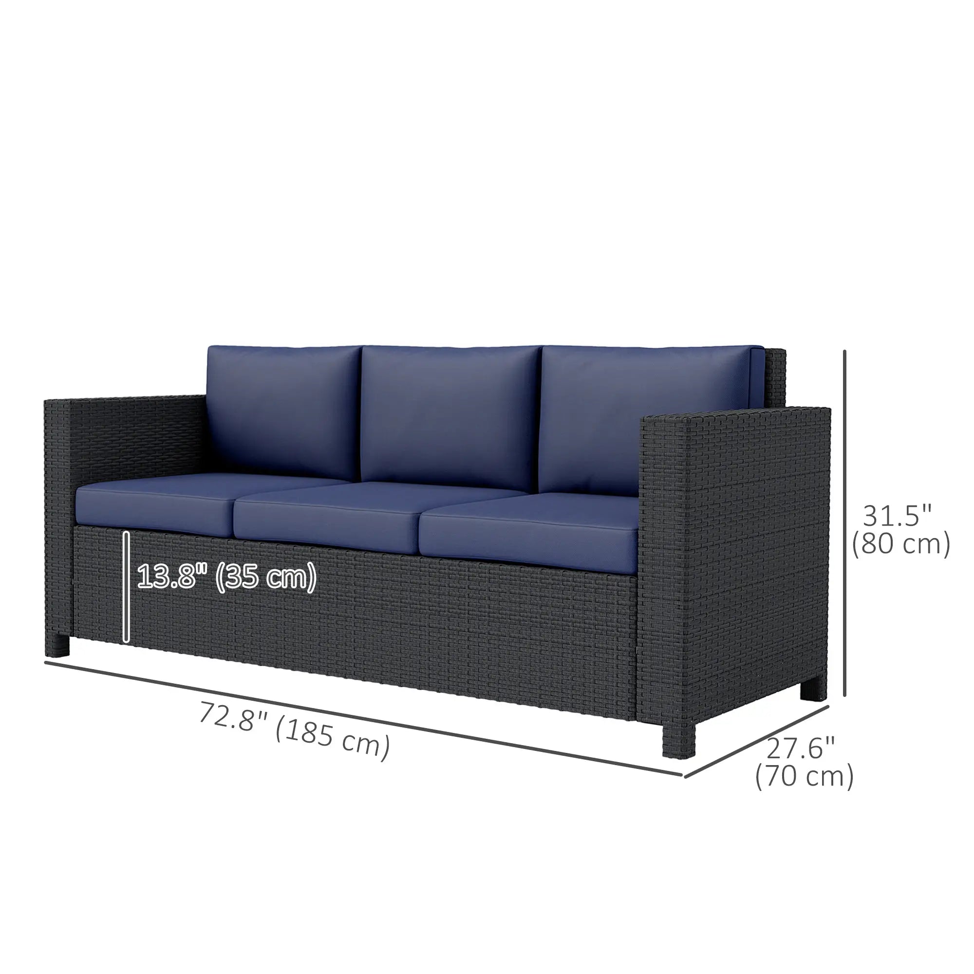 3 Seat Rattan Wicker Sofa, Outdoor Patio Furniture, Navy Blue Patio Furniture Sets at Gallery Canada