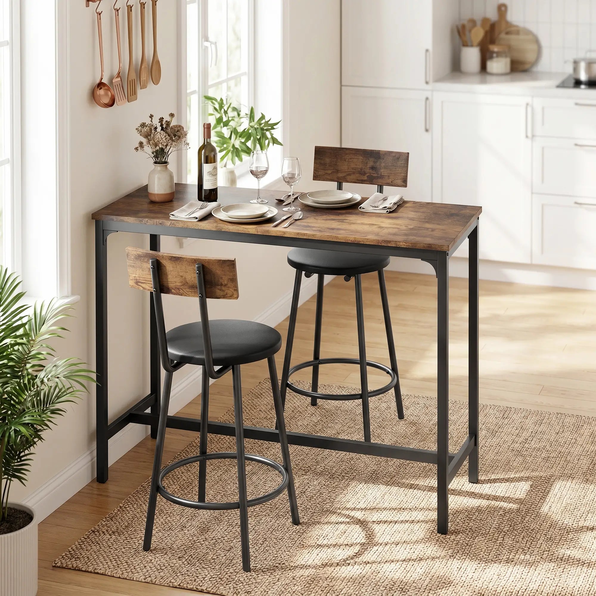 Bar Table Set With 2 Counter Height Barstools, Rustic Brown Bar Sets at Gallery Canada