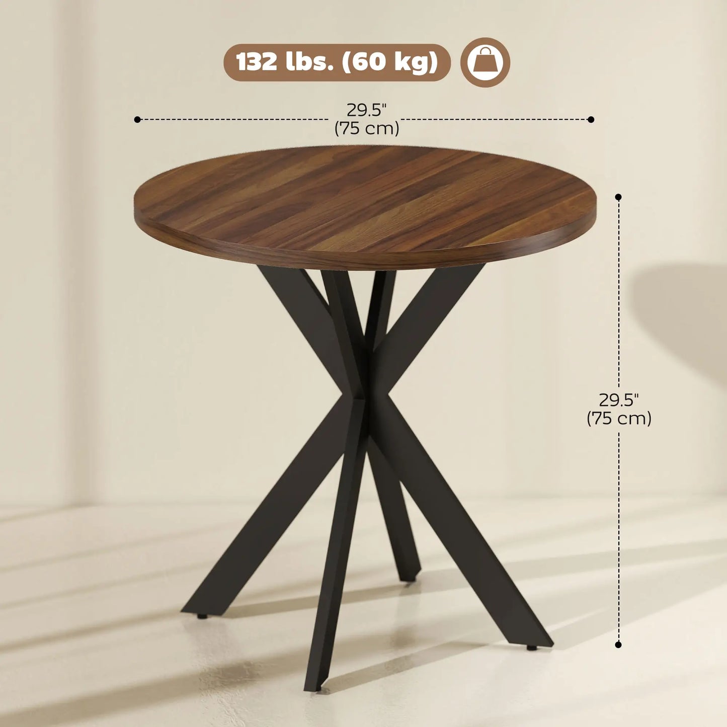 29" Round Dining Table, Walnut Finish, Steel Legs Dining Tables at Gallery Canada