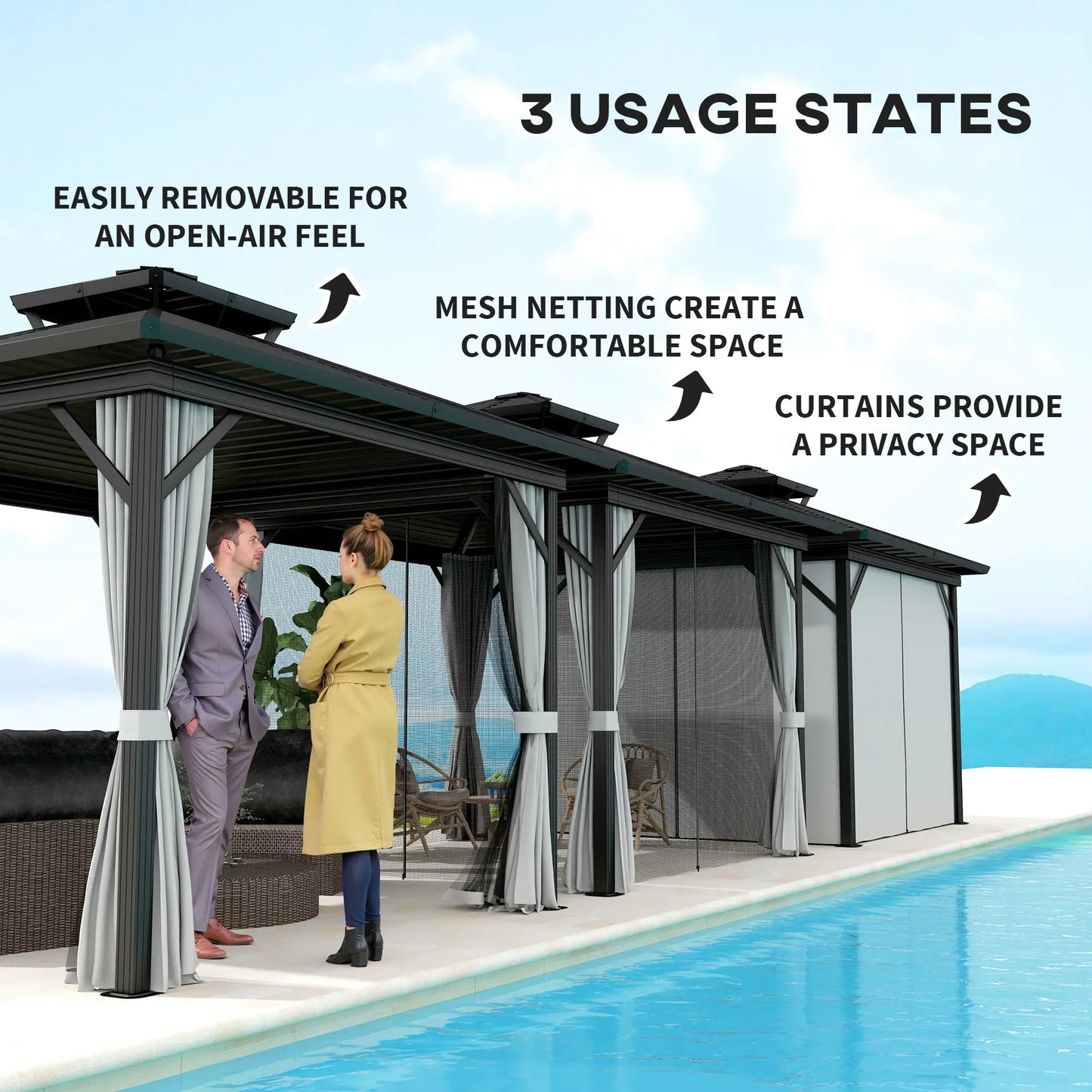 10' x 10' Hardtop Gazebo, Sun Shelter, Mosquito Netting, Light Grey Gazebos at Gallery Canada