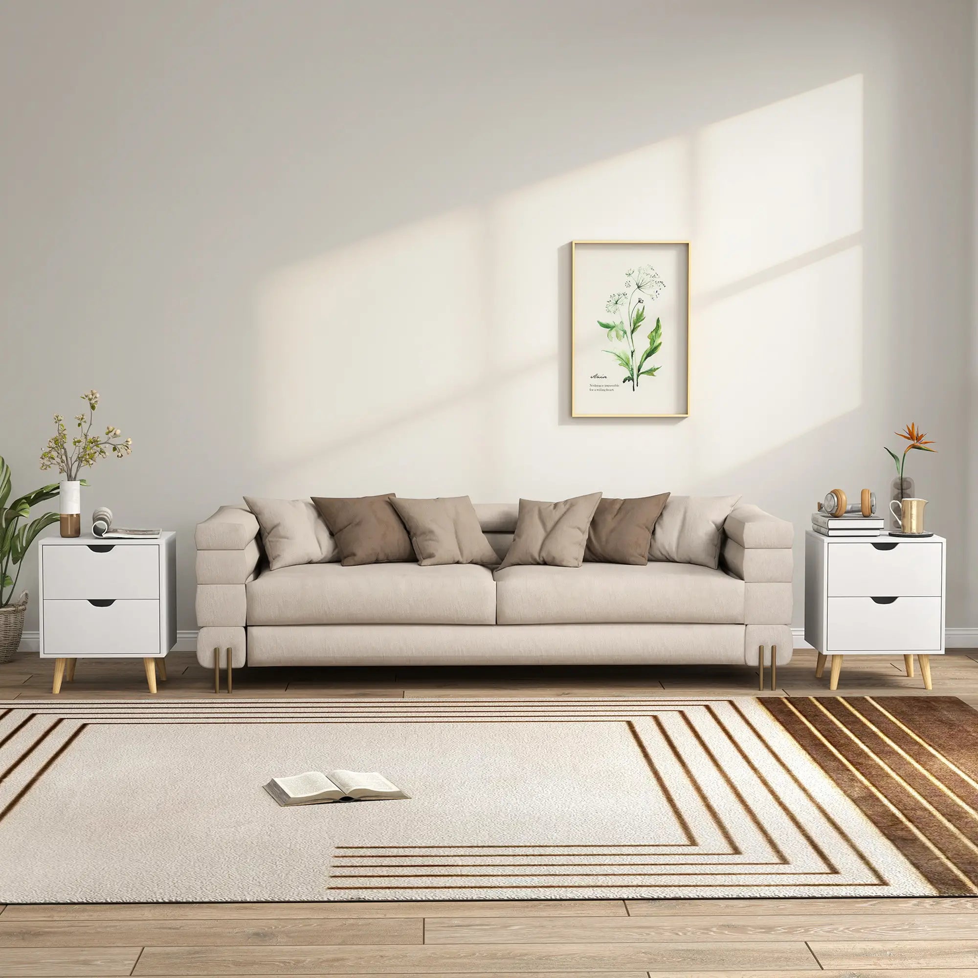 White Nightstand Set Of 2, 2 Drawers With Pine Wood Legs, White Bedside Tables at Gallery Canada